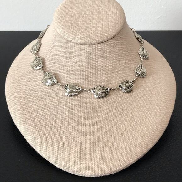 Vintage Danecraft 925 Sterling Silver Double Leaf Necklace 15.5" - Picture 5 of 16